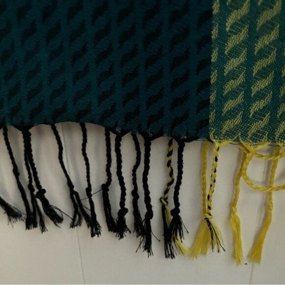 Pashmina Reversible Green & Teal Scarf With Fringe Edges - Picture 4 of 7